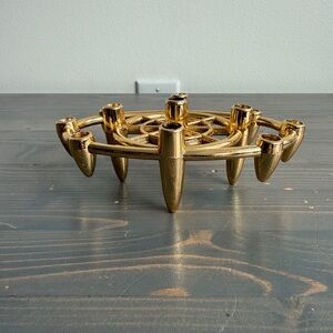 Vintage  MCM "Atomic" style gold-tone taper candle holder